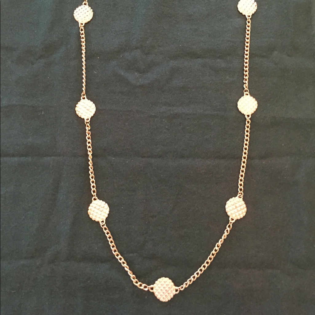 Vintage 1980s Agatha Paris Gold Tone Medallion Station 38” Necklace